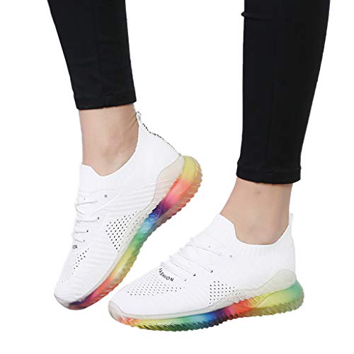 Dermanony Women's Casual Sneakers Trend Rainbow Jelly Soles Running Shoes Outdoor Woven Breathable Casual Shoes