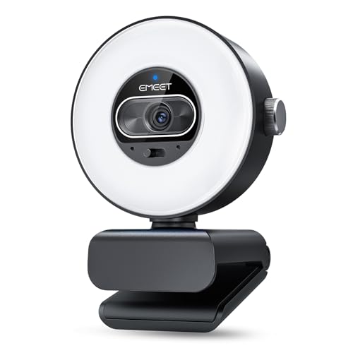 EMEET S600L 4K Webcam for Streaming with Ring Light, 4 Lighting Modes, Rainbow Effect, 1/2" Sensor, AI Imaging, 0.2S PDAF, 2 Mics, Dial Control, 4K Webcam with Light for OBS/Twitch/YouTube/Zoom/PC/Mac