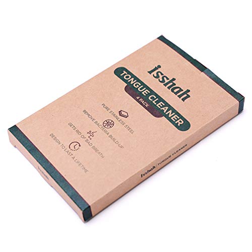 Isshah Stainless Steel Metal Tongue Scraper Cleaner - Get Rid of Bad Breath and Bacteria - Pack of 4 - Eco Friendly Packaging - Thumbnail 3