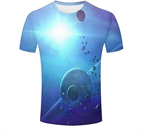 3D Duplex Printing Men T Shirts Planet Explosion Blue Light Casual Novelty Tees Round Neck T-Shirts M