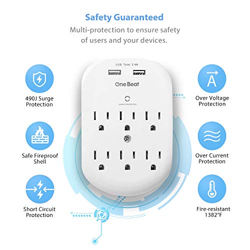 2 Pack 6Outlet Wall Surge Protector, Multi Plug Outlet Extender