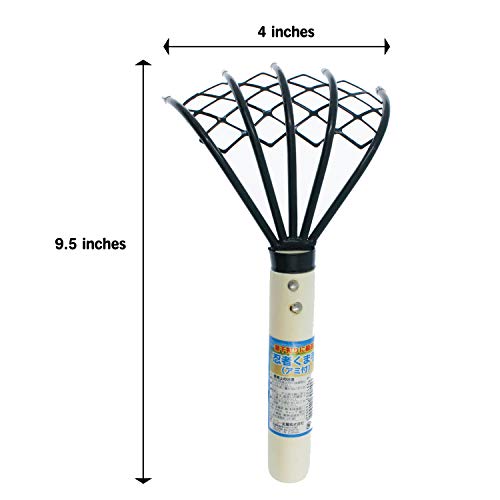 OTSUMAMI TOKYO Japanese Ninja Claw Rake Cultivator and Tiller, 9.5 Inches, 5 Tines, Beautiful White Wood Handle, Light and Easy to Hold (with net)