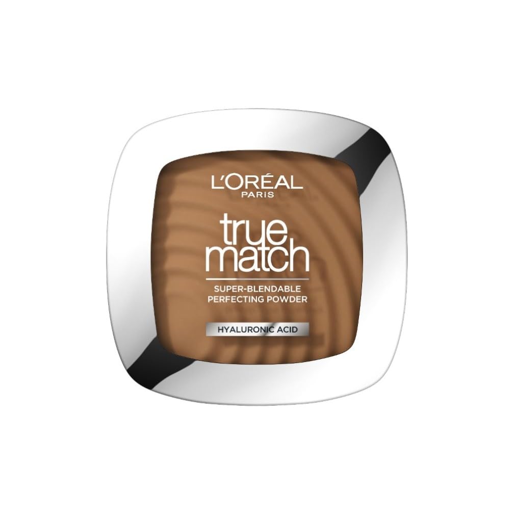 L'Oréal Paris Powder Foundation, Super-Blendable, With Hyaluronic Acid, Light Texture for a Flawless Finish, True Match Perfecting Powder, 8D
