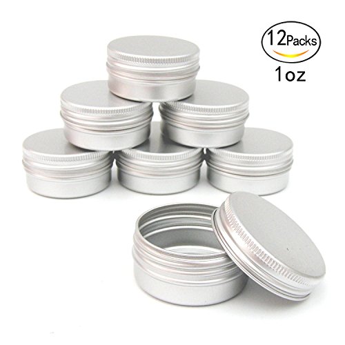 Healthcom 1oz 12 Pack Metal Tin Steel Flat Silver Metal Tins Jars Empty Slip Slide Round Tin Containers With Tight Sealed Twist Screwtop Cover
