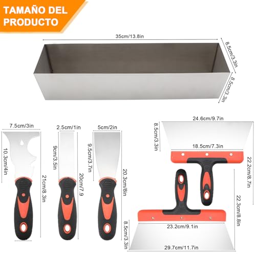 ALKDHDU Juego de espatula resanadora de acero inoxidable de 10 piezas,juego de espatulas pintura que incluye cuchillo para masilla,cuchillo de cinta,raspador de pintor y bandeja de barro，puede pintar