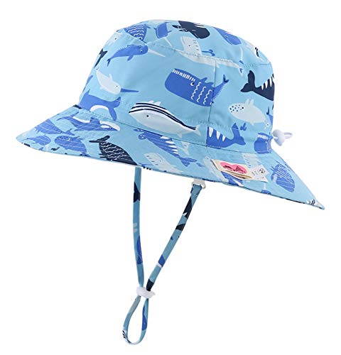 Home Prefer Kids UPF50+ Safari Sun Hat Breathable Bucket Hat Summer Play Hat XL Suggest to 4T-8T, Whale Light Blue