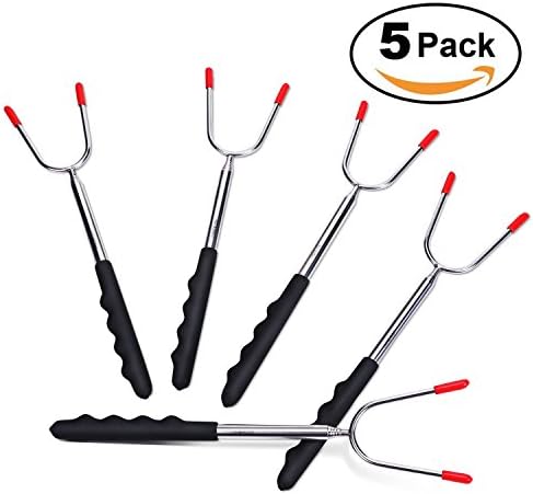 CORNERJOY Premium Marshmallow Roasting Sticks-Set of 5-Extra Long 45" Safe for Kids Telescoping Extendable Hot Dog Smores Forks - Fire Pit, Camping, Campfire, Bonfire &amp; Outdoor Cookware Kit
