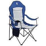EVER ADVANCED Oversized Padded Quad Arm Chair Collapsible Steel Frame Folding Camp Chair with Cup Holder, Heavy Duty Supports 300 lbs