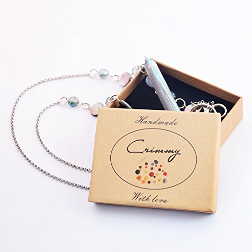 Crimmy - Women's Fashion Lanyards with ID Holder - 34'' Stainless Steel Chain Beaded ID Badge - Stronger Jewelry Lanyards with Convertable Tassle and ID Hook (quartz)