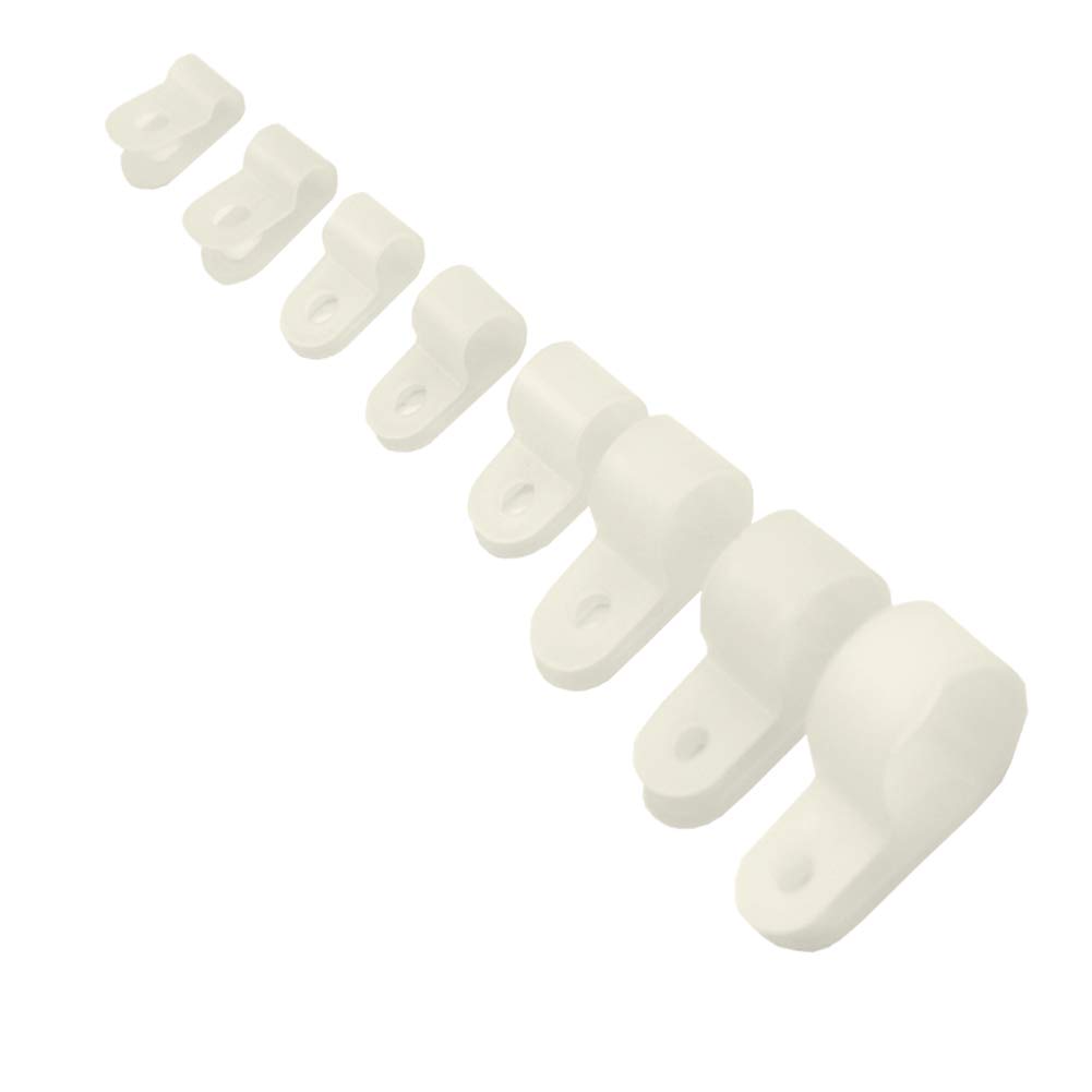 Yosawo 225-Pieces 8 Sizes Nylon R-type Cable Clamp Cable Organizer Cord Clips Assortment Kit for 1/8", 3/16", 1/4", 5/16", 3/8", 1/2", 5/8", 3/4" Diameter Wire Management White
