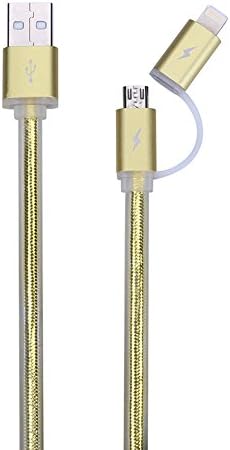 Lightning Micro USB Cable, Coiled Charger Cord 2 in 1 Retractable Spring Fast Charging Sync 4FT for Apple iPhone iPad Android Samsung Phones Tablets Car Charger Power Bank (Jelly + Gold)