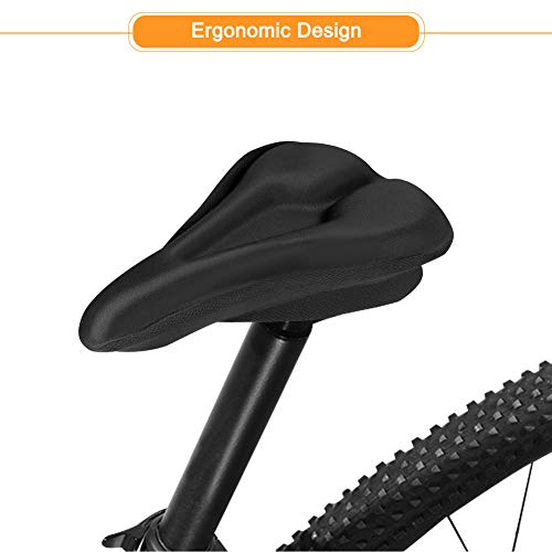 Linkax Gel Bike Seat Cover Extra Soft Bike Saddle Cushion Fits Spin Bike Road Bike Cruiser Stationary Bikes with 2 Water&Dust Resistant Cover (Black 11" x 7")