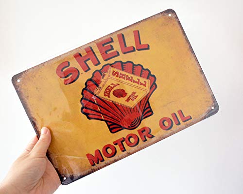 PEI's Retro Vintage Tin Metal Sign, Shell Motor Oil Gasoline, Wall Decor for Home Garage Bar Man Cave, 8x12/20x30cm