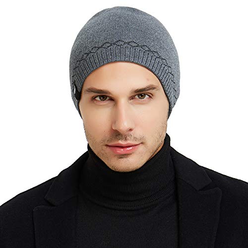 OMECHY Mens Watch Hat Winter Warm Knitting Hats Plain Cuffed Toboggan Beanie Skull Cap Grey