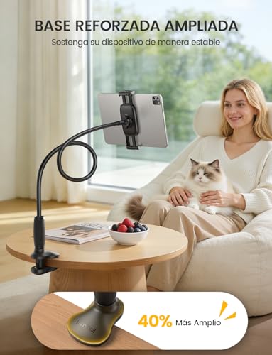Lamicall Soporte para Tablet Gooseneck - [Brazo Flexible Cónico Exclusivo] Base para Tablet iPad con Cuello de Cisne para Cama Escritorio, Compatible con 4.7–13": iPad, Kindle, Switch, Galaxy, Celular