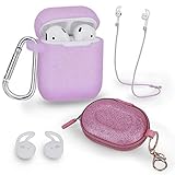 Airpods Case, Filoto Airpods Accessories for Apple Airpods 2&1 Charging Case Protective Silicone Cover with Keychain/Strap/Earhooks/Storage Carrying Bag, Best Gift for Girls & Women, Glittery Pink