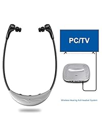 rybozenwireless Hearing Aid sistema de auricular, 2.4 G televisión Assistive escuchar Auriculares, incluyendo transmisor inalámbrico, para los ancianos Hearing Aid, 2 packs battery white