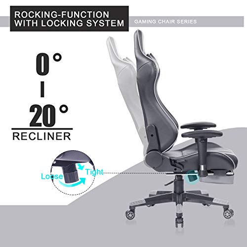Blue Whale Gaming Chair PC Computer Chair with Footrest Ergonomic Video Game Chair High Back Racing Gamer Chair Reclining Leather Office Chair with Headrest and Lumbar Support (8192Grey) - Thumbnail 3