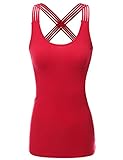 Doublju Womens Basic Round Neck Strappy Crisscross Back Tank Top