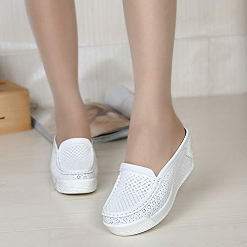 Respctful✿Women's Closed Toe Wedges Slide Platform Sandals Flowers Print Backless Slippers Vintage Platform Shoes White