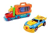 King Of Toys Take Apart 50 Piece Toy Set Truck Carrier Tool Box with Racing Car And Realistic Lights and Sounds Hours of Fun Toy for Boys & Girls Age 3, 4, 5 +Year Old