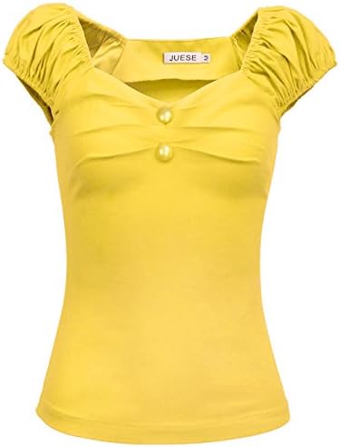 JUESE Women's 1950's Sweetheart Cocktail Party Casual Top Tee(New Yellow,M)
