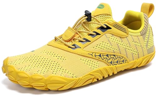 Saguaro Barfußschuhe Herren Damen Barfussschuhe Traillaufschuhe Zehen Training Fitnessschuhe Outdoor Barfuss Wanderschuhe Atmungsaktiv Schnell Trocknend Badeschuhe, Gelb, 45 Eu