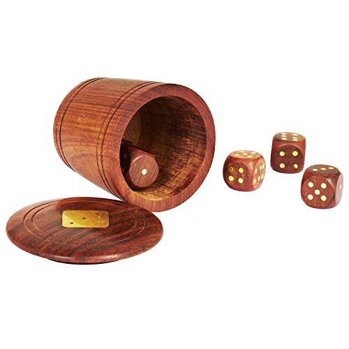 Fathers Day Gifts Handcrafted Wooden 5 Dice Box Holder Shaker Dice Roller Thrower Portable Dice Cup Five Dice Game Set Storage Case Decorative Brass Inlay Toys & Games Party Favor Gift Ideas