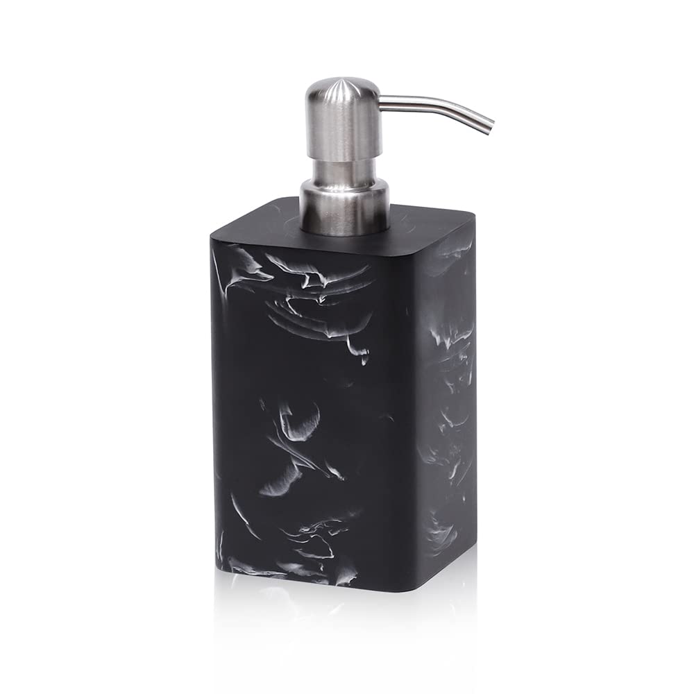 Suanti Soap Dispenser, 15 Oz with with Brushed Nickel Pump,Refillable Liquid Square Decorative Soap Dispenser for Hand Soap,Dishwashing Liquid and Hand Lotion-Black Marble Style