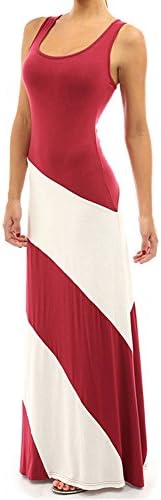 Women's Fashion Long Maxi Dress Summer Sleeveless Casual Wavy Striped Beach Sexy Party Long Dress Wine Red Small
