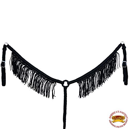 HILASON Black Horse Breast Collar Flat Braided Paracord with Fringes