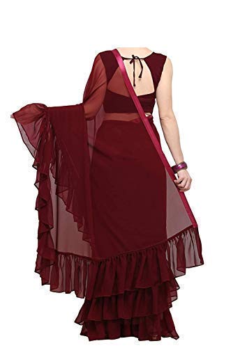 magneitta women's georgette solid ruffle saree