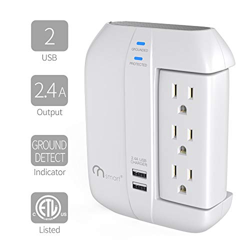 ONSMART Wall Tap Swivel Surge Protector 6-Outlet Power Strip 2 USB Charger, Portable Wall-Mount Socket, Smart Charging for Home, The Office, Travel