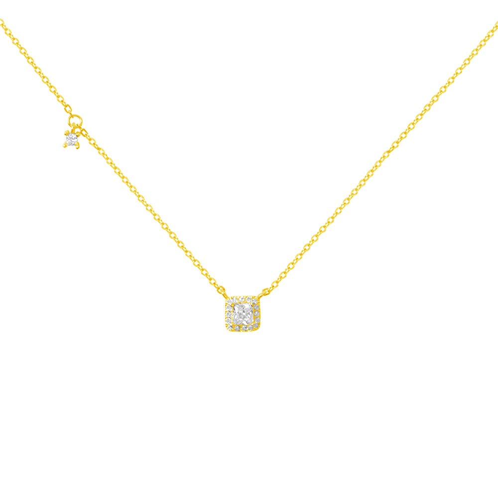 Sterling Silver Square Crystal Choker Necklace for Women Girls Cushion Shape Cubic Zirconia Small Delicate Princess Cut Pendant Necklace Adjustable Chain 18" Fashion Weddding Jewelry Gift