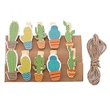 VWH Carton Cactus Shape Mini Pegs Craft Pegs Wooden Photo Clips