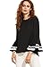 MakeMeChic Women's Elegant Bell Sleeve Striped High Low Blouse Shirt Top Black L