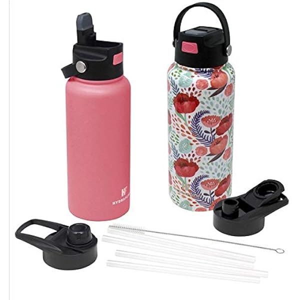 Hydraflow 11 Pc 34 Oz Double Wall Stainless Steel Bottle With Bonus Accessories Set Of 2 Home Kitchen  Hydraflow 11 Pc 34 Oz Double Wall Stainless Steel Bottle With Bonus Accessories Set Of 2 Home Kitchen