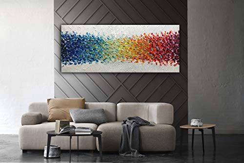 Amei Art Paintings,24x60Inch 3D Hand-Painted Colorful Abstract Frameless Canvas Paintings Contemporary Artwork Simple Modern Home Decor Wall Art Large Oil Painting