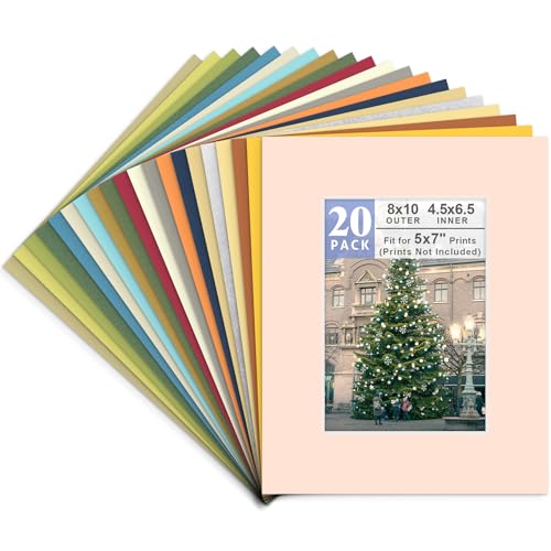 Golden State Art Picture Mat 8x10 for 5x7 Photos (Pack of 20), Assorted Colors