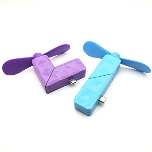 2-PACK Micro USB Mobile Phone Fan Portable Dock Cool Cooler Rotating Fan for Samsung Galaxy S7, S7 Edge, LG G5 &amp; Other Android Smart Phone (Purple/Blue)