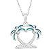 Beaux Bijoux Created Blue/White Opal Heart Shaped Palm Tree Silver/14k Gold/14k Rose Gold Plated Sterling Silver Pendant 18’’ Necklace Jewelry for Women