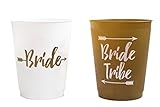 14 Bride and Bride Tribe Bachelorette Party Cups, Bridal Shower Cups for Bachelorette Party, Bridal Shower - White and Gold, 16 Ounces