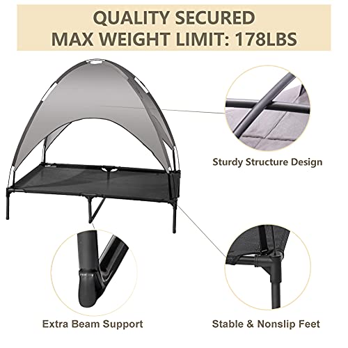 Zooba 50" Elevated Outdoor Dog Bed with Canopy, Cooling Raised Pet Cot with Removable Sunshade