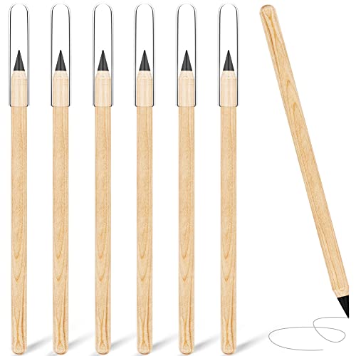 AUAUY 6 PCS Crayon Sans Encre, Stylo Sans Encre, Portable Crayon Infini, Crayon Éternel Réutilisable pour L'écriture, Dessin, Étudiants de Bureau à Domicile Fournitures (Corps en Bois)