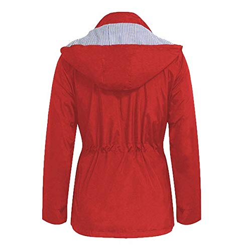 Womens Casual Long Sleeve Solid Rain Jacket Outdoor Waterproof Windproof Hooded Raincoat Pocket Outwear Coat Overcoat Tops (S-2XL) - Thumbnail 2