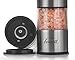 Electric Lerutti Salt and Pepper Grinder Set | Battery Operated Stainless Steel Grinders (Pack of 2) | Automatic Mills with LED Light and Caps at Bottom | Electronic Adjustable Shakers