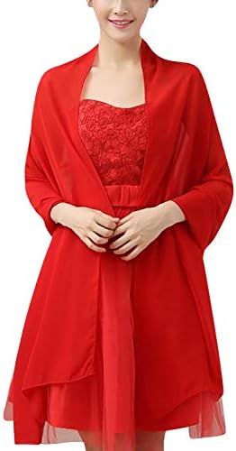 YAOMEI Womens Wrap Stoles Scarf Scarves Shawl, Chiffon Spring Large Neckerchief for Weddings Bridal Bridemaids Evening Wear Party Beach (76.8 * 43.3 inches (195cm110cm), Red)