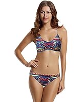 zeraca Women's Strap Side Bottom Halter Racerback Bikini Bathing Suits (M10, Tribal Aztec)