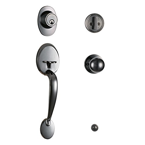 Double Door Entry HandleSet with Key and Knob Door Handle (for Entrance and Front Door) Reversible for Right and Left Handed and a Single Cylinder Deadbolt Handle Set in US15A,MDHST1998PW-AMZ