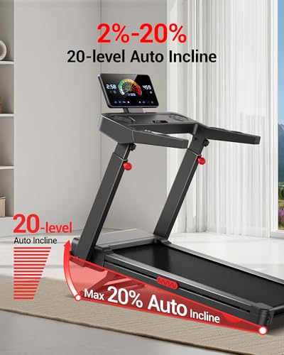 Treadmill with 20% Auto Incline 14KM/H 3.5HP Large Running Machine for Home | Full Foldable Treadmills 180KG Capacity for Heavy People Quiet Electric Jogging Running with Intelligent LED Touch Screen